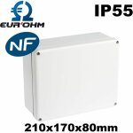 Bo�te de d�rivation �tanche ip55 - 960� - face lisse - dimensions - dim. 210x170x80 avec couvercle bas ...