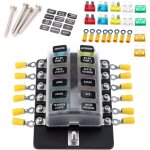 Bo�te � fusibles 12 voies (bornes � vis) avec led d'avertissement + 10pcs blocs de fusibles (10a2, 15a2, ...