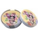 Boite jaune contenant 6 sous - verres frida khalo