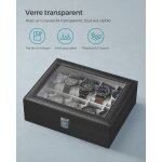 Bote  montres pour 10 montres, coffre avec couvercle en verre, avec porte - montre amovible, doublure ...