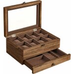 Boîte à montres, présentoir à bijoux 8 places, coffre à bijoux en bois massif, avec coussinets, vitre ... Boîte à montres, présentoir à bijoux 8 places, coffre à bijoux en bois massif, avec coussinets, vitre ...