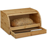 Bote  pain, tiroir couteau caisse  pain en bambou bois couvercle hxlxp: 21 x 40, 5 x 28 cm, nature ...