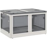 Boîte de rangement plastique 69l pliable empilable couvercle 4 roulettes accès 5 côtés blanc gris Boîte de rangement plastique 69l pliable empilable couvercle 4 roulettes accès 5 côtés blanc gris