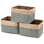 Bo�te de rangement pliable en jute de coton avec poign�e, panier � linge, armoire, dressing, placard ...