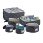 Relaxdays - bo�te de rangement pour la vaisselle, set de 6, pour 12 assiettes, verres et tasses, rembourr�e, ...