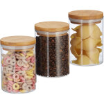 Boîtes de stockage en verre, jeu de 3, tailles 600 ml, pâtes, riz, céréales, café, d 5 cm, bambou - relaxdays ... Boîtes de stockage en verre, jeu de 3, tailles 600 ml, pâtes, riz, céréales, café, d 5 cm, bambou - relaxdays ...