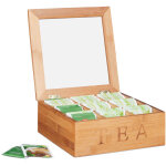 Bote  th bambou, fentre visualisation, coffret  th, bois, 9 compartiments, hlp 8, 5 x 22 x 22 cm, ...