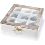 Kontarboor - boite � th� d�corative blanche en bois avec couvercle en verre - boite pour le rangement ...