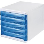 Bote  tiroirs 5 tiroirs blanc / bleu transparent ku. h245xl265xp340mm