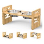 Bols sur�lev�s en bambou pour chiens et chats de petite et moyenne taille, mangeoire r�glable en bambou ...