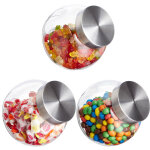 Relaxdays - bonbonnière en verre, lot de 3, bocaux, couvercle en inox, 1, 5 l, friandises et autres aliments, ... Relaxdays - bonbonnière en verre, lot de 3, bocaux, couvercle en inox, 1, 5 l, friandises et autres aliments, ...