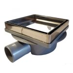 Bonde horizontale / siphon � carreler inox 13x13 cm