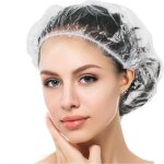 Bonnets de douche jetables, bonnet de douche 100 pi�ces, bonnet de douche large, �pais, transparent, ...