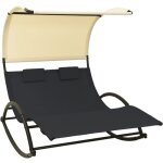 Bonnevie - bain de soleil double chaise de jardin - transat de jardin avec auvent textilne noir et crme ...