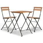 Ensemble table + 2 chaises de bistro pliable, set bistrot, ensemble repas de jardin, bois de teck massif ...