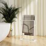 Bonnevie - porte - serviette sur pied de salle de bain style contemporain - blanc 48x24x78, 5 cm fer ...