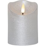 Bougie led cire v�ritable 'flamme rustic', piles, minuterie, blanc chaud vacillant, argent, h 10cm, � ...