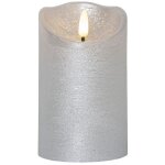 Bougie led cire v�ritable 'flamme rustic', piles, minuterie, blanc chaud vacillant, argent, h 12, 5cm, ...