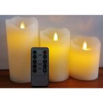 Jandei - bougies led ivoire lot de 3 piliers en cire v�ritable avec t�l�commande 3 led flamme vacillante ...