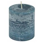 Bougie pilier d�co 'rustique' 7cm bleu paon