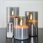 Bougies scintillantes sans flamme en verre gris argent avec tlcommande, paquet de 3 fausses bougies ...