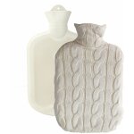 Bouillotte en caoutchouc eau chaude ou froide avec housse coton - 2 l - plaid - beige snger