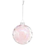 Boule de no�l verre 100 mm int�rieur plume rose - feeric lights & christmas