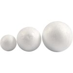 Boules de polystyr�ne - 3 tailles diff�rentes - 4 pi�ces de chaque - blanc
