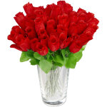 Bouquet de roses, fleurs artificielles, 48 pices avec tige et feuilles, cadeau, mariage, hauteur 26 ...