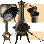 Tectake ? brasero en fonte 52x44x115cm ? grille anti - �tincelles ? combustion optimale avec r�gulateur ...