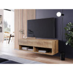 Bratex - meuble tv lowboard a 100 cm, meuble tv avec �clairage led, deux �tag�res, coloris marron