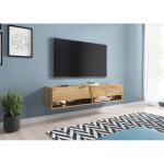 Bratex - meuble tv lowboard a 140 cm, meuble tv avec �clairage led, deux �tag�res, couleur wotan