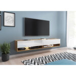 Bratex - meuble tv lowboard a 180 cm, meuble tv avec �clairage led, deux �tag�res, coloris wotan blanc ...