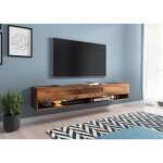 Bratex - meuble tv lowboard a 180 cm, meuble tv avec �clairage led, deux �tag�res, couleur old style