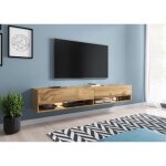 Bratex - meuble tv lowboard a 180 cm, meuble tv avec �clairage led, deux �tag�res, couleur wotan
