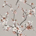 A. s. creations - papier peint floral sur fond gris tapisserie nature � fleurs oranges papier peint fleuri ...