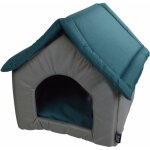 Bricoline - niche en tissu avec coussin amovible et r�versible - bleu canard / gris - l 47 x l 39 x h ...