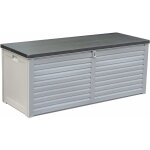 Coffre de jardin en polypropyl�ne et acier 390l ? dimensions 143, 5x53, 4x56, 8 cm ? si�ge confortable ...