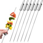 Brochette inox kebab grill, pic brochette metal avec tige de pouss�e en m�tal ensemble de 6 pi�ces, kebab ...