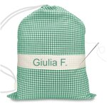 Brod� et personnalis� jardin d'enfants sac taille grand maxi cm. 45x60 � carreaux vert