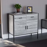 Brooklyn industriel 2 portes 2 tiroirs buffet vitrine h 79, 5 x l 83 x p 40 cm, gris Brooklyn industriel 2 portes 2 tiroirs buffet vitrine h 79, 5 x l 83 x p 40 cm, gris