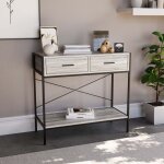 Brooklyn table console avec 2 tiroirs meuble d?entrée salon avec Étagère pieds en fer h 74 x l 80 x p ... Brooklyn table console avec 2 tiroirs meuble d?entrée salon avec Étagère pieds en fer h 74 x l 80 x p ...