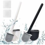 Brosse toilette silicone plate paquet de 2, brosse wc et supports, balai wc mural, brosse wc en silicone ...
