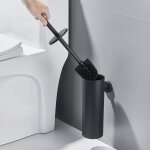 Brosse de toilette wc noire avec porte - balai mural pour salle de bains en acier inoxydable impermable ...
