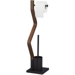 Brosse wc et dérouleur papier, ensemble autonome, bois et acier, hlp 75 x 18, 5 x 18, 5 cm, noir / brun ... Brosse wc et dérouleur papier, ensemble autonome, bois et acier, hlp 75 x 18, 5 x 18, 5 cm, noir / brun ...