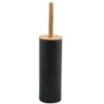 Brosse wc avec support acier & bambou adonis gris noir mat - poils r�sistants en silicone spirella