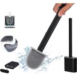 Brosse wc tpr silicone et support, brosse de toilettes d�tachable � manche long, montage au sol / mur ...