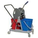 Brosserie thomas - chariot de lavage sur roulettes avec presse  mchoires et 2 seaux de 18 litres guidon ...