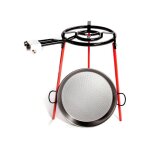 Edm - ensemble de poêles à paella polies 46cm avec trépied et brûleur à gaz 400mm vaello. Edm - ensemble de poêles à paella polies 46cm avec trépied et brûleur à gaz 400mm vaello.