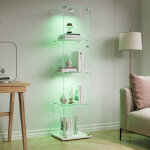 Bsmgsgn - vitrine led, 39. 8x35x163 cm meuble en verre tremp� 4 �tag�res amovibles portant 10kg, 1 porte ...